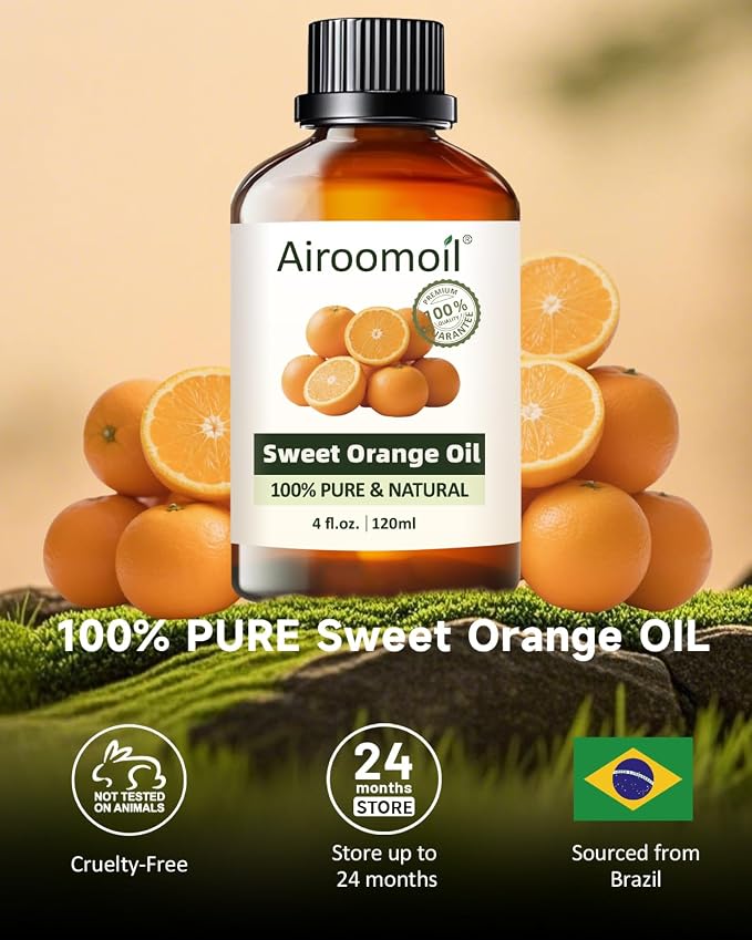 Sweet Orange Essential Oil 4 fl oz – 100% Pure Natural Citrus Oil for Diffuser, Natural Cleaning, DIY Soap & Candle Making, Fresh Orange Aroma for Home Fragrance – Large Value Bottle