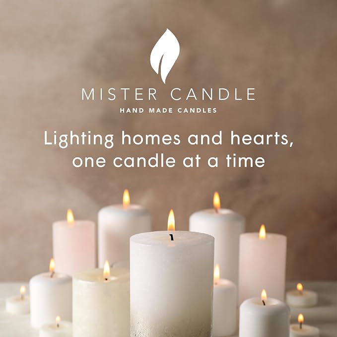 Mister Candle Dripless Unscented Pillar Candles, Set of 3 Hand Poured Orange Pillar Candles, Solid Color Non-Scented Candles for Home Decor, Premium Wax, 80 Hr Burn Time, 3x6 Inch