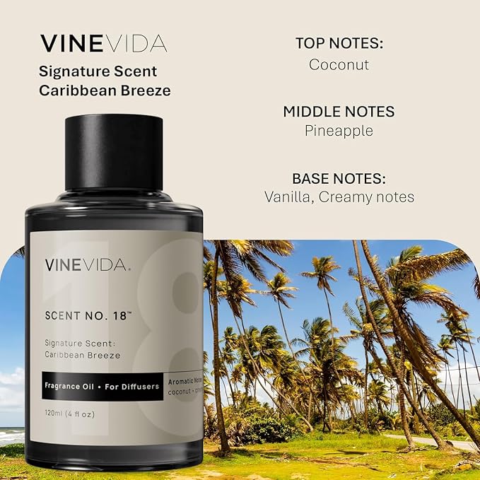 VINEVIDA Caribbean Breeze Fragrance Oil for Cold Air Diffusers - (4 Fl Oz) - Essential Oils for Diffuser Oil Refill & Air Freshener Room Spray