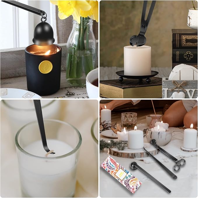 Saiveina 3 in 1 Candle Accessory Set, Candle Wick Trimmer, Wick Dipper, Candle Snuffer Extinguisher, Candle Care Kit with Gift Package for Candle Lover(Black)
