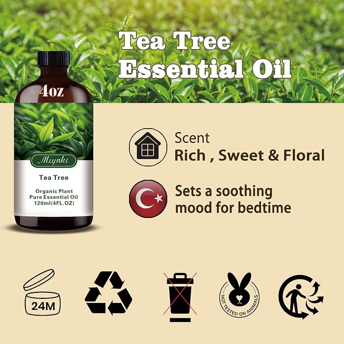 Tea Tree Essential Oil, Tea Tree Oil for Cleaning, Diffuser, Humidifier, DIY Soap, Candle, Skin Care, Home, Gift Ready,Tea Tree Fragrance Oil - MLYNKL Essential Oils (4.33 fl oz / 130ml)