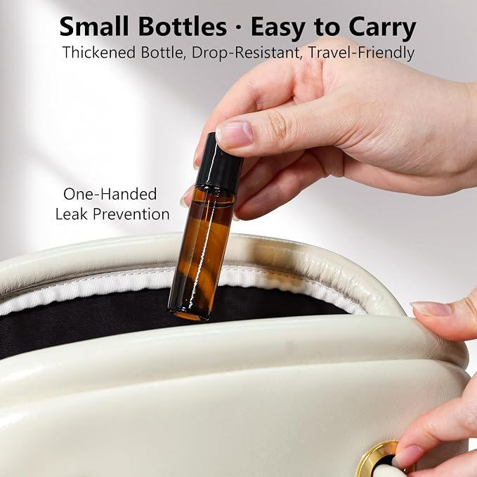 KEYWING 54 Pack Empty Essential Oil Roller Bottles – 10ml Amber Glass Roll-On Bottles with Stainless Steel Roller Balls & Caps, Refillable Perfume Containers for DIY & Travel
