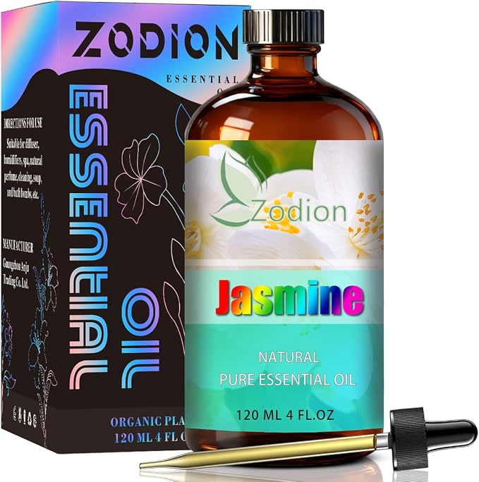 Jasmine Essential Oil - Jasmine Fragrance Oil for Diffuser, Massage, Humidifier, DIY Candle, Soap Making, Home, Bath, Yoga - 4 fl oz (120ml) - ZODION Jasmine Essential Oils