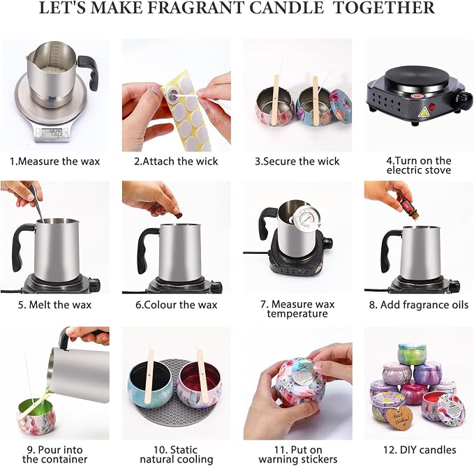SAEUYVB Candle Making Kit with Wax Melter, Candle Making Kit for Adults, Candle Kit - DIY Starter Soy Candle Making Kit - Perfect as Home Decorations
