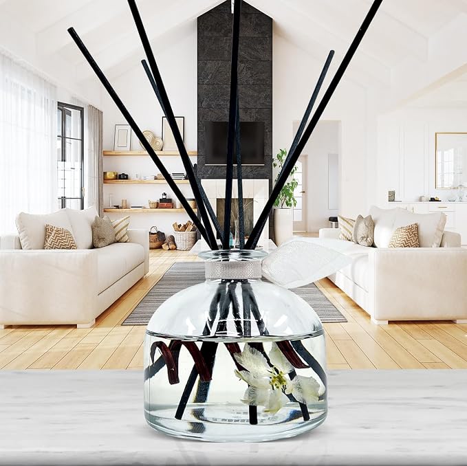 Reed Diffuser Set, Soothe Tahitian Vanilla Bean Scented Oil Diffuser with Sticks, Home Fragrance Accessories for Bathroom Shelf Decor, Aroma Diffusers for Home or Office Fall Decor, USA Made