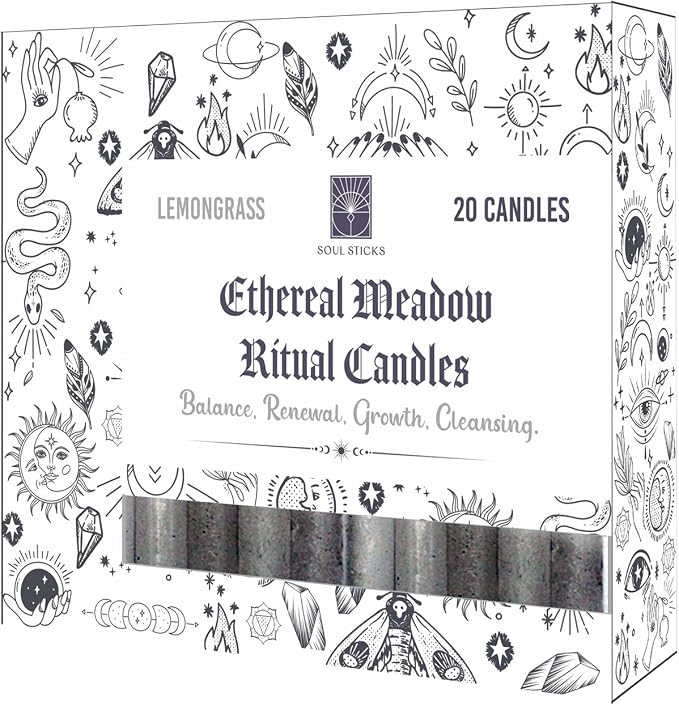 SOUL STICKS 4" Scented Ritual Candles Chime Taper Premium Candles 20 pcs for Rituals, Ceremonies, Meditation, Altar and Spells (Gray/Lemongrass)