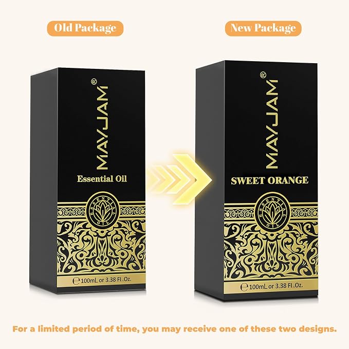 Sweet Orange Essential Oil, MAYJAM 100ml Premium Quality Sweet Orange Oil with Glass Dropper, Huge 3.38fl. oz, Perfect for Aromatherapy and Relaxation
