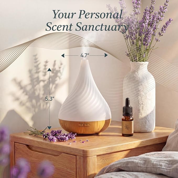 Essential Oil Diffuser with Adapter, 130ml Aromatherapy Scent Machine for Home & Office, 7 Color LED & Breathing Light Cool Mist Humidifier, 2 Mist Modes Last up to 8 Hours, Auto-Off, Spiral
