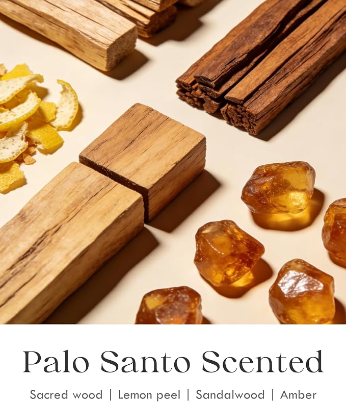 AOOVOO Palo Santo Candle for Meditation & Cleansing - 3 Wick 12oz Scented Candle with White Crystals & Palo Santo Inside, Non-Toxic Soy Candle for Spiritual Healing, Aromatherapy Gift for Women & Men