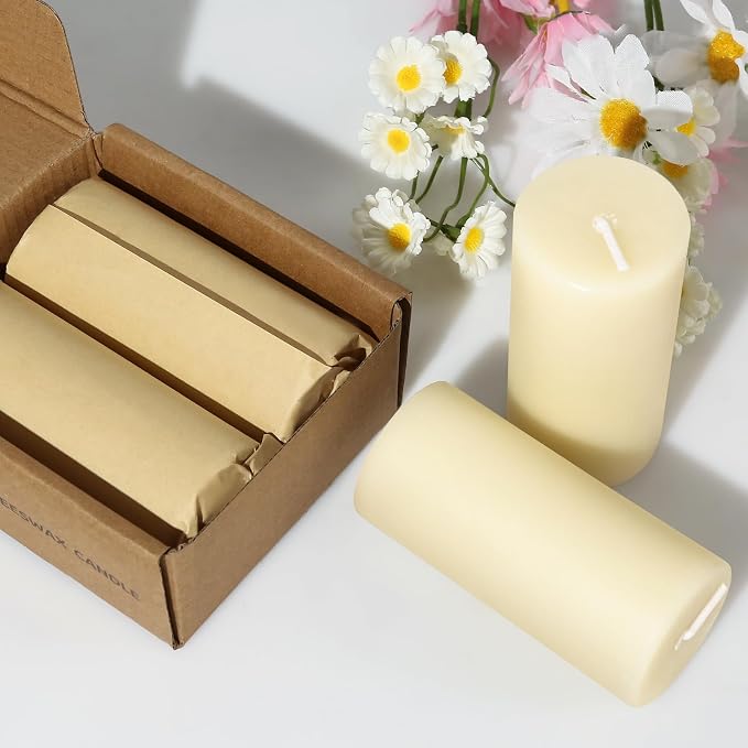 Beeswax Pillar Candles,86 Hours Long Burning,Ivory White Unscented Pure Bees Wax Candles for Home,Prayer,Dripless Smokeless Organic 100% Beeswax Candles Bulk 2x4in-2pack