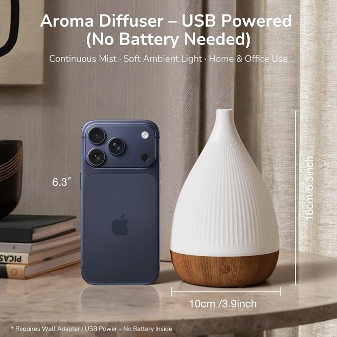 SOULORIGIN Ultrasonic Essential Oil Diffuser, Home Fragrance Aroma Diffuser with Auto Shut-Off, 8-Color Night Light & Ultra-Quiet Operation, BPA-Free Portable Aromatherapy Humidifier for Home (Dark)