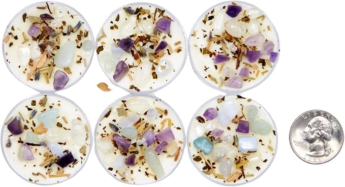 New Moon Beginnings Peaceful Home Candle - Stress Relief - Energy Clearing - All Natural Essential Oil Soy Tealight Candle (Herbal, Minty, Cool, Fresh - Eucalyptus, Mint - 6 Pack)