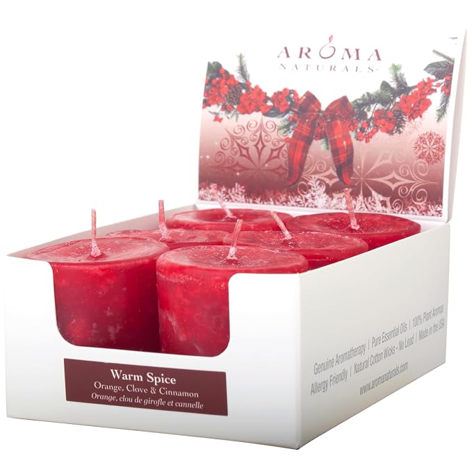 Aroma Naturals Votive Candles Essential Oil, Peace Ruby Holiday, 6 Count