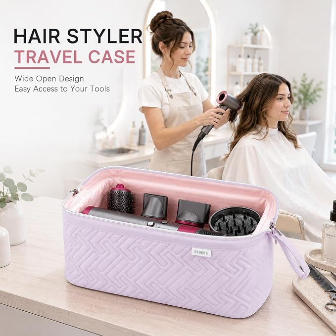 Leudes Hair Tools Travel Bag for Shark Flexstyle Carrying Case Portable Shark Hair Air Wrap Dryer Case Waterproof Dustproof Flat Curling Iron Travel Organizer (Lavender Violet)