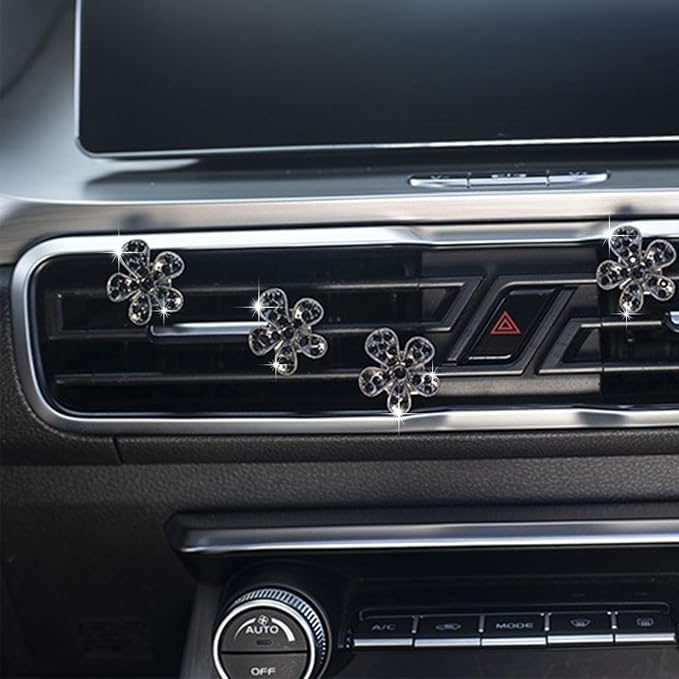 5 Pcs Car Vent Clip,Bling Flower Air Fresheners Vent Clips,Car Diffuser Rhinestone Car Interior Decoration Charm Accessories