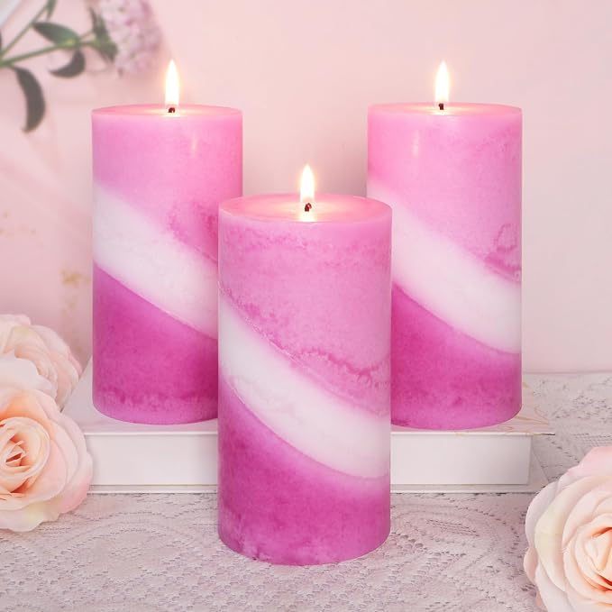 Crystal Club Rose Scented Pillar Candles 3x6 Inch, 70+ Hours Long Burning Pink Pillar Candle, Smokeless 100% Cotton Wick Handmade Scented Pillar Candles for Home Decor Wedding Aromatherapy