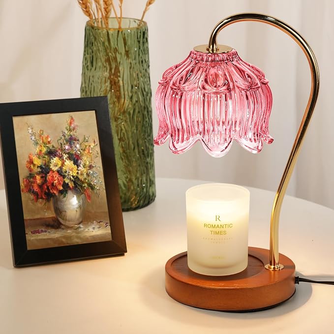 Funistree Flower Candle Warmer Lamp with Timer, Dimmable Candle Lamp Warmer, Christmas Birthday Gifts for Women Mom Her, Housewarming Home Decor, Lotus Wax Warmer for Yankee - Pink Lily 10 Inch
