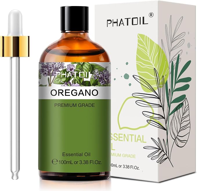 Oregano 3.38fl.oz Essential Oil, PHATOIL Pure Aromatherapy Oils for Diffuser, Humidifier, Perfect for DIY Soap, Candle, Bath Bombs Making(100ml)