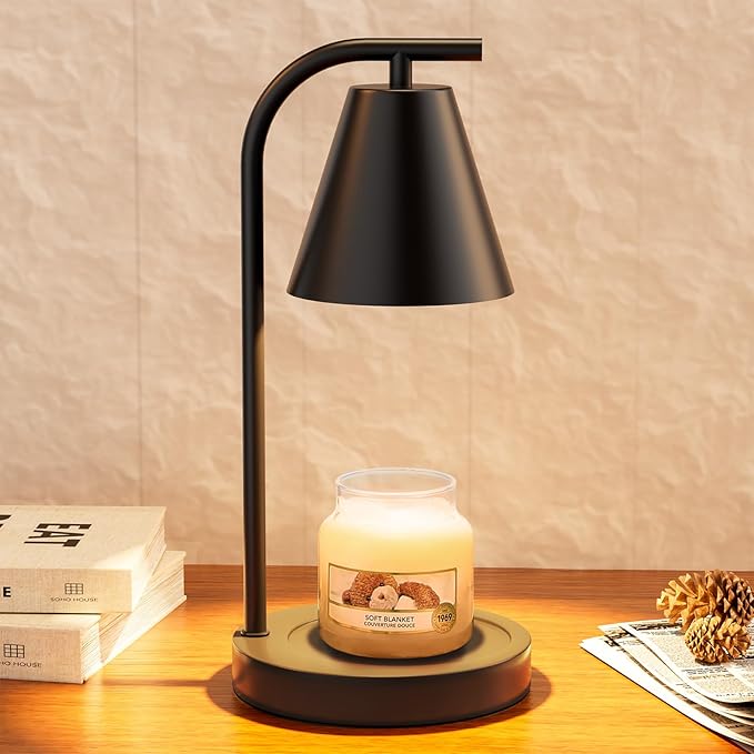 Hong-in Candle Warmer Lamp - with Timer & Dimmer, Modern Home Decor House Warming Gifts Wax Melt Warmer for Jar Candles, Cozy Birthday Gift for Women Mom (Black)