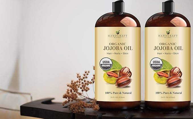 Handcraft Blends USDA Organic Jojoba Oil | Cold-Pressed | 28 Fl Oz | 100% Pure & Natural | for Hair, Skin & Face | Premium Grade Carrier Oil | for Massage & Aromatherapy | Hexane-Free