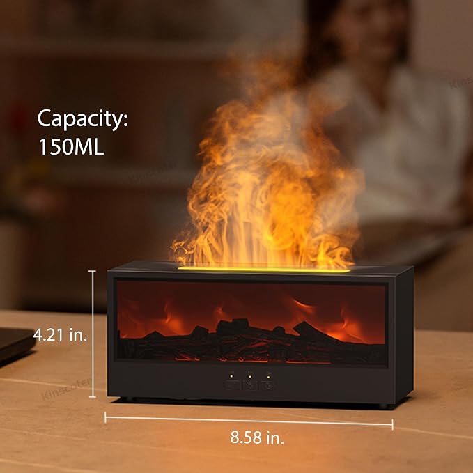 Essential Oil Diffuser Flame Colorful Water Vapor Fireplace Diffusers Fire Humidifier for Aromatherapy Aroma Therapy Machine (Black Fireplace (Short Version))