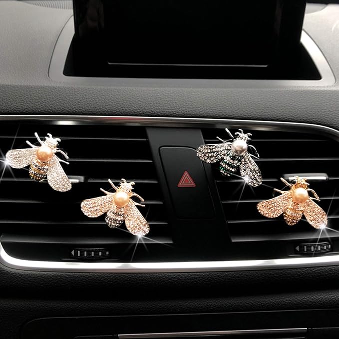 2 Pieces Small Bee Air Vent Clips Bling Bee Car Accessories Cute Car Air Freshener Rhinestone Gift Decorations Charm Car Clip Interior Air Vent Decor