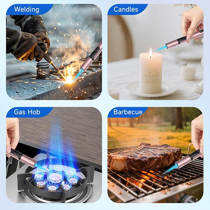 Torch Lighters Butane Lighter 2 Pack Windproof Adjustable Jet Flame Torch Lighter, Butane Refillable Gas Torch Lighter for Candles Grill BBQ Fireplaces Camping ((Not Prefilled)