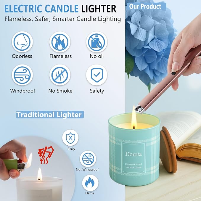 TOMOLO Electric Candle Lighter 2 Pack, Windproof Flameless Rechargeable Lighter with Safety Switch for Candle, Kitchen, Grill, Camping, Gift (Rose Gold)