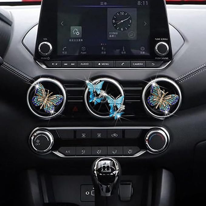 4 Pcs Blue Bling Butterfly Car Air Fresheners Vent Clips Diffuser Vent Clip Rhinestone Diamond Decoration Car Interior Decor Cute Accessories for Women, Automotive Air Fresheners（2 styles）