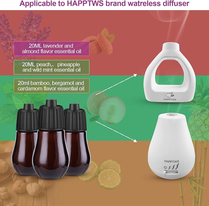 HAPPTWS 3-Pack Essential Oil Kit - Diffuser Oil Use to HAPPTWS Waterless Diffuser