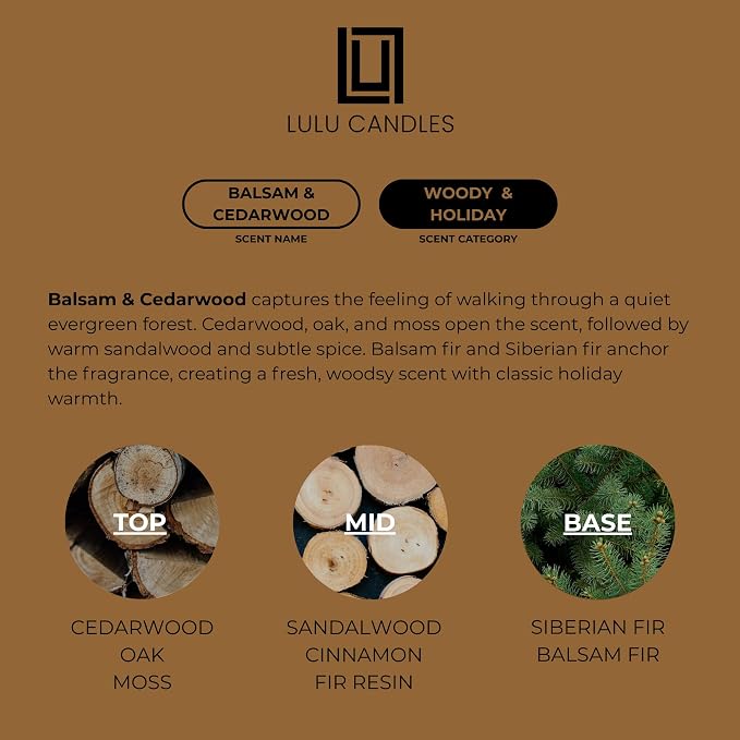 Lulu Candles | Balsam & Cedarwood | Smells Like Fresh Fir | Luxury Scented Soy Jar Candle | Hand Poured in The USA | Highly Scented Long Lasting (9 Oz.)