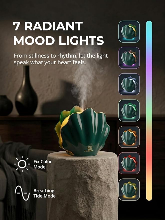 Essential Oil Diffuser 260ML, Shell Aroma Diffuser with Remote Control Humidifier with 7 Colors LED Night Light for Bedroom Home Relaxation (Green)