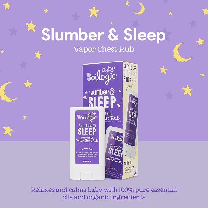 Oilogic Slumber & Sleep Chest Vapor Rub Essential Oil for Babies & Toddlers - Gentle Essential Oils Soothe & Calm the Senses - Pediatrician-Tested, Safe for Baby, Mess-Free Application, .42 Oz