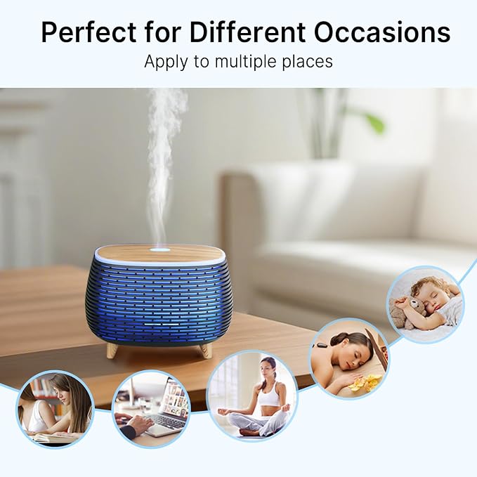 Essential Oil Diffuser, 400ml Aromatherapy Diffuser for Essential Oils, Ultrasonic Diffuser with 2 Mist Modes, Cool Mist Humidifier with 7 LED Color Lights and Auto-Off Safety, for Large Room Office