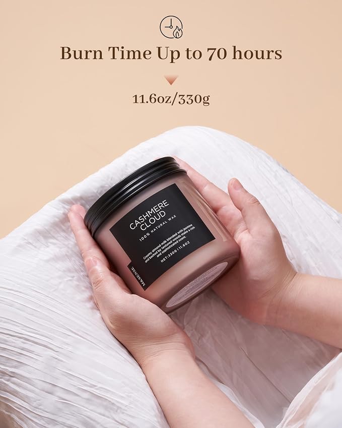 M&SENSE Cashmere Vanilla Scented Candle, 11.6oz Non Toxic Soy Wax 70 Hours Clean Burn Candle, 2 Wick Aromatherapy Gifts for Relaxing Stree Relief, Cozy Winter Home Decor