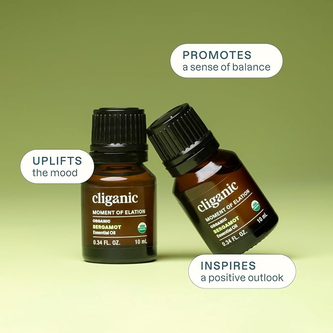 Cliganic Organic Bergamot Essential Oil, 100% Pure Natural for Aromatherapy | Non-GMO Verified