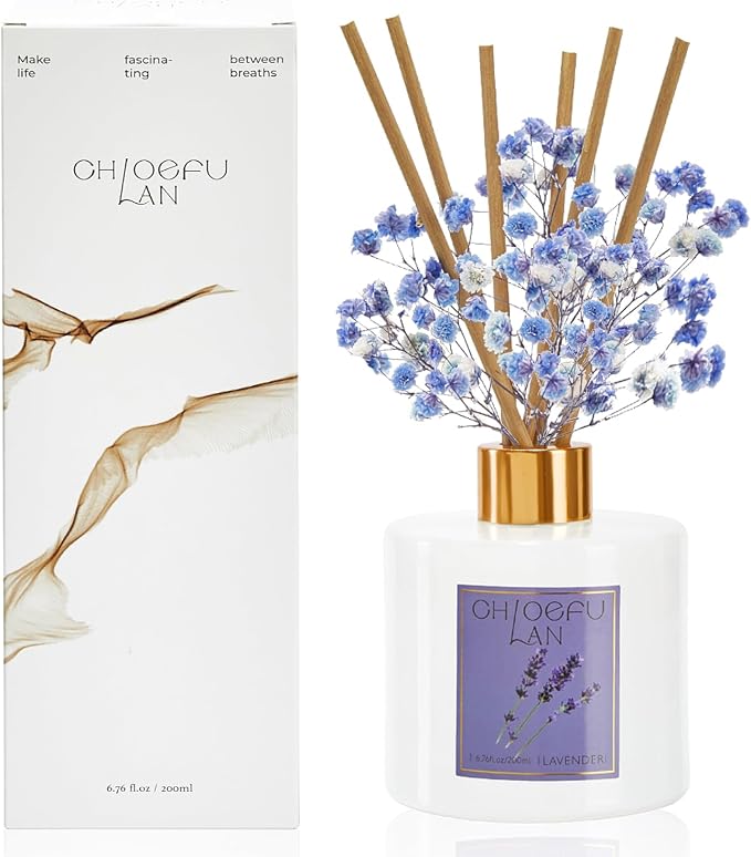 Lavender Reéd Diffuser 7.05 oz - Best for Gifts,Aromatherapy, SPA and Home, 0% Alcohol, Fresh & Long Lasting Fragrance, Free Set of Sticks