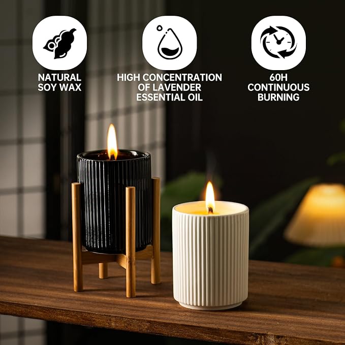 Lavender Scented Candle, 10oz Highly Soy Wax Candle for Home | Aromatherapy Gift For Women, Ceramic Jar, 60-Hour Burn, Long-Lasting, For Sleep & Relaxation, Calming Atmosphere