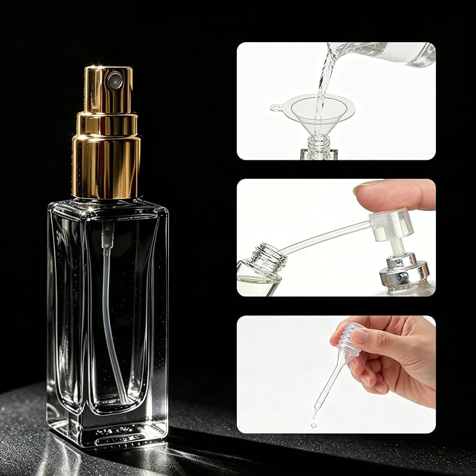 5PCS 5ml Glass Travel Refillable Perfume Bottle,Small Empty Cologne Atomizer with Dispenser Tools, Mini Pocket Spray Bottles For Toiletries and Smple Container (Silvery Cap 5p)