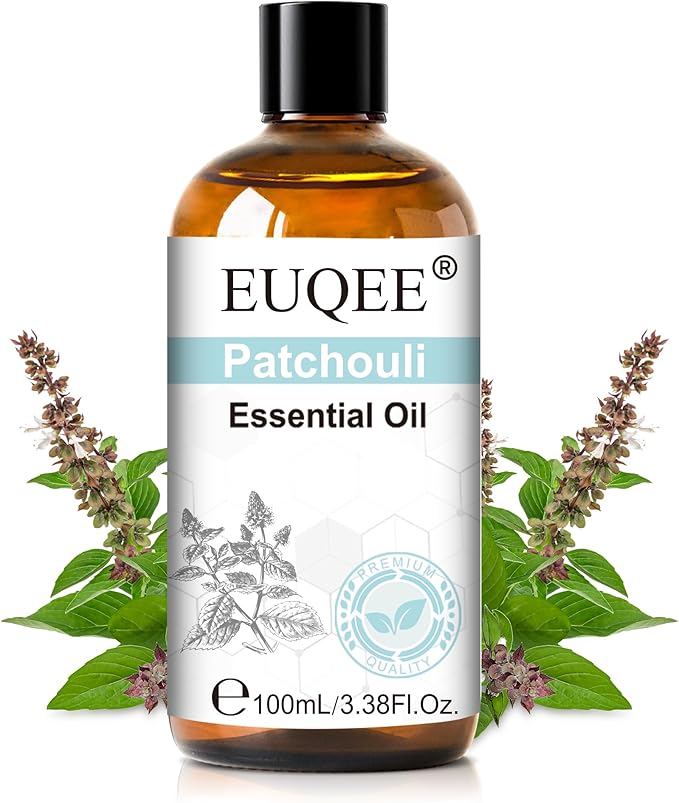 EUQEE 100ml Patchouli Essential Oil, Pure Patchouli Essential Oil for Diffuser, Massage, DIY Soap,Candle Making, Skin & Hair Care - 3.38 Fl Oz