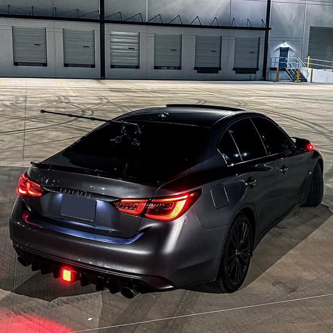 Rear Diffuser W/LED Brake Light Fit for Infiniti Q50 2018-2024 3.0t/ Luxe/RED Sport 400/ Sensory,Rear Bumper Lower Lip Splitter Spoiler Body Kit Trim Exterior Accessories(Gloss Black)