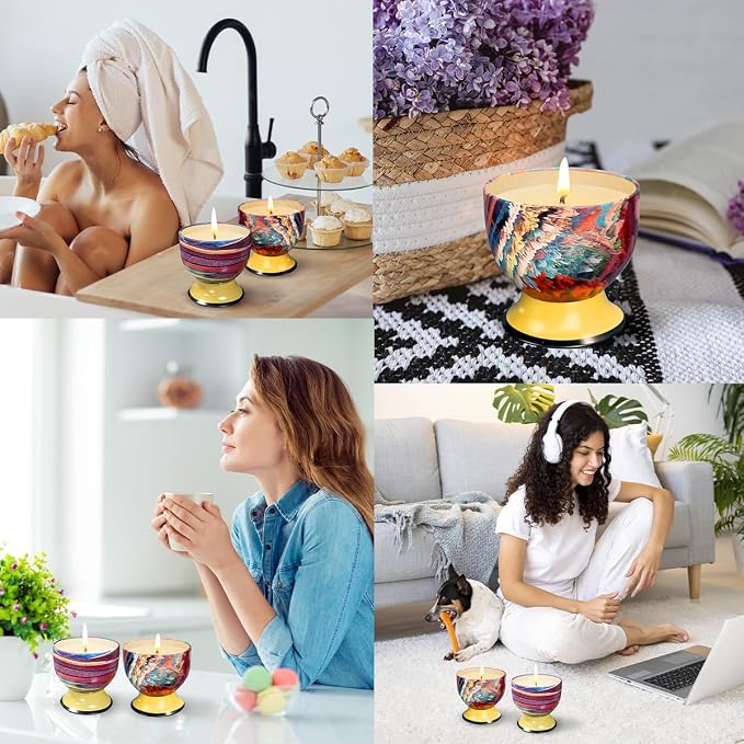 Home Aromatherapy Candles, 2 Packs of 4-Ounce Natural Soy Candles, Portable tin can Candle Set, Suitable for Travel, spa, Bathing, Yoga, Home Decoration (Jasmine, Lavender)