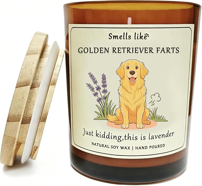 Golden Retriever Gifts & Decor - Scented Candle for Dog Lovers Dog Mom Dad Gift | Smells Like Golden Retriever Farts Candle| Crafted by Natural Soy Wax Lavender Scented Candle Gift for Women Birthday