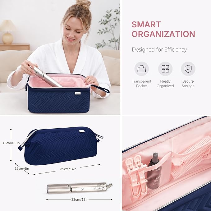 Leudes Hair Tools Travel Bag for Shark Flexstyle Carrying Case Portable Shark Hair Air Wrap Dryer Case Waterproof Dustproof Flat Curling Iron Travel Organizer (Blue+Heat Resistant Mat)