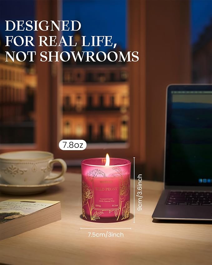 M&SENSE Wild Peony & Jasmine Scented Candles, Subtle Scented Vegan Soy Candle, 7.8oz 42-Hour Long Last Burning Time, No Toxin Bathtub Date Night Romance Home Fragrance for Her