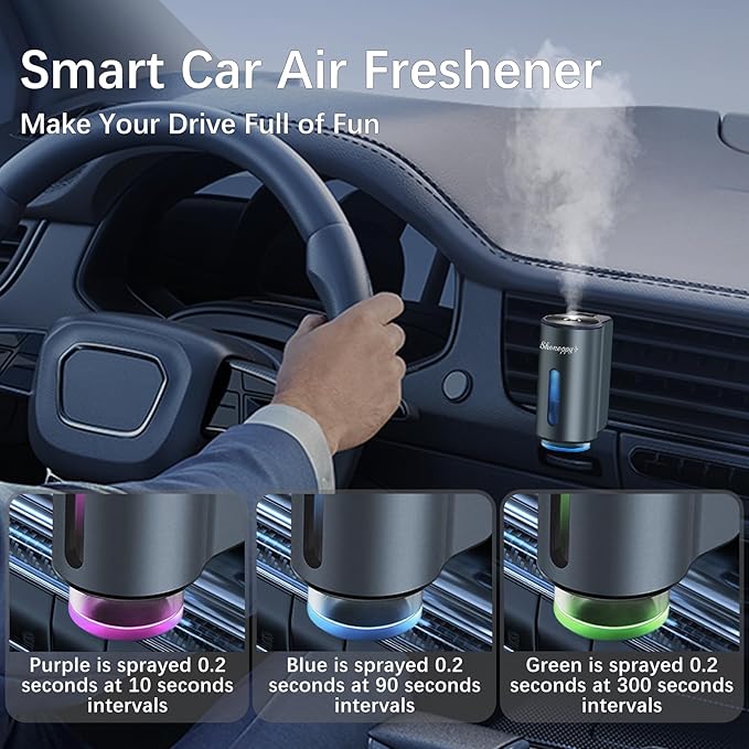 Car Air Freshener Diffuser,Smart Car Aroma Diffuser Air Freshener Spray Automatic with 10PCS Cologne Aromatherapy Oil (Grey)