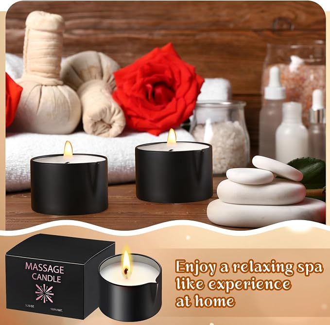 Nuanchu 4 Pcs 6 oz Massage Oil Candle, Ignite Low Temp Scented Body Oil Candles for Massage Therapy Soy Based Christmas Home Gift Spa Use 4 Scent