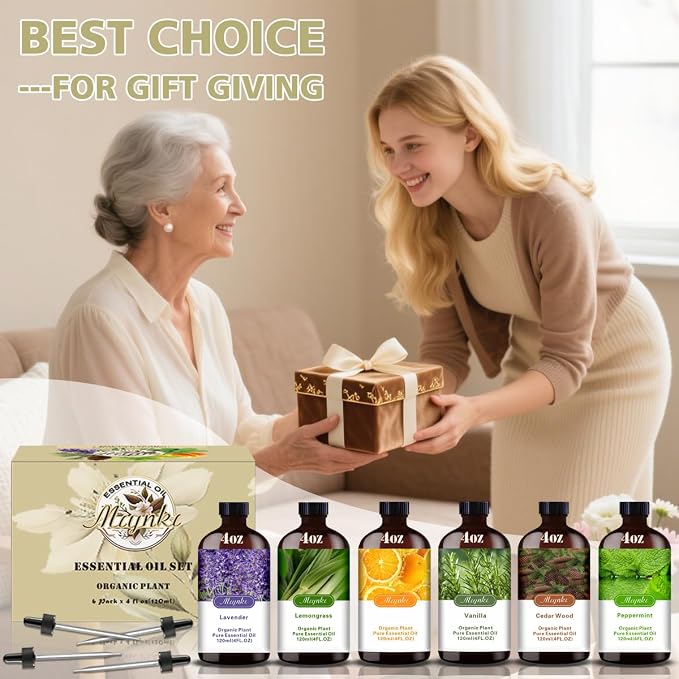 Aromatherapy Essential Oils Gift Set - 6 Pack (Lavender, Vanilla, Peppermint, Orange, Lemongrass, Cedarwood) for Diffusers, Home Fragrance, Relaxation