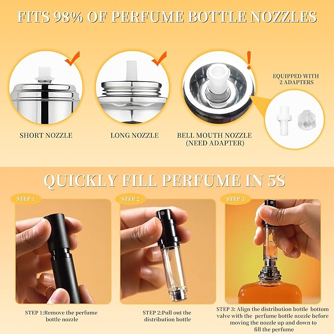 2PCS Perfume Travel Refillable Bottle, Bottom-Filling Fragrances Perfume Atomizer, Empty Mini Cologne Dispenser, Portable Sprayer Pocket Size for On the Go 5ml (Black & Silver)