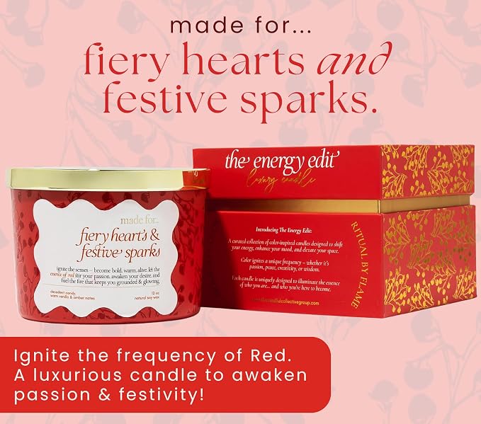 Red Crystal Candle for Women – 12oz Large Luxury Soy Wax with Crackling Wood Wick, Slow Burn Meditation with Healing Crystals, Birthday or Mother’s Day Gift